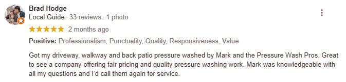 5 star Google Review Pressure Wash Pros Surrey BC